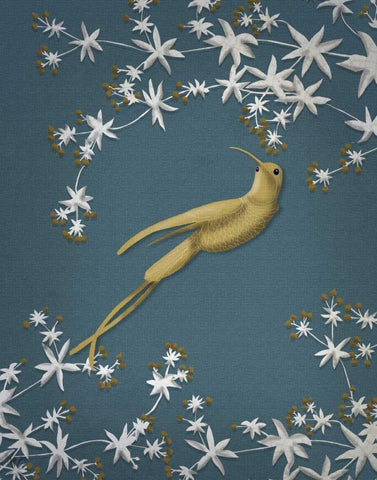 Golden Hummingbird 2 White Modern Wood Framed Art Print with Double Matting by Fab Funky