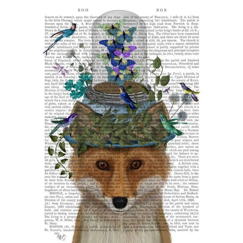 Fox with Butterfly Bell Jar Gold Ornate Wood Framed Art Print with Double Matting by Fab Funky