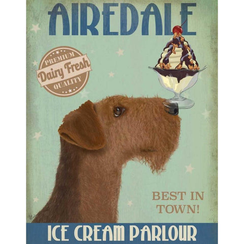 Airedale Ice Cream Gold Ornate Wood Framed Art Print with Double Matting by Fab Funky