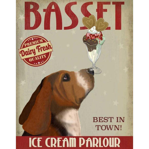 Basset Hound Ice Cream Black Modern Wood Framed Art Print with Double Matting by Fab Funky