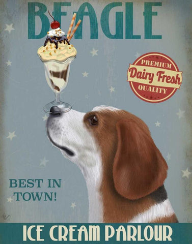 Beagle Ice Cream White Modern Wood Framed Art Print with Double Matting by Fab Funky