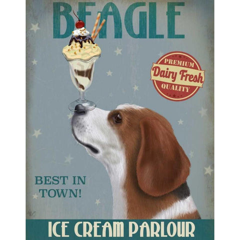 Beagle Ice Cream Black Modern Wood Framed Art Print with Double Matting by Fab Funky