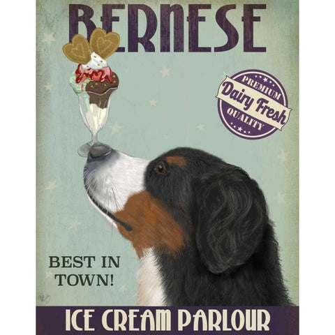 Bernese Ice Cream White Modern Wood Framed Art Print by Fab Funky