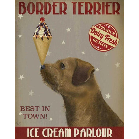 Border Terrier Ice Cream Gold Ornate Wood Framed Art Print with Double Matting by Fab Funky