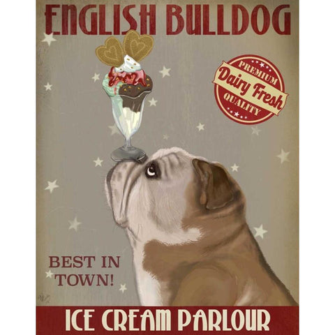 English Bulldog Ice Cream Black Modern Wood Framed Art Print with Double Matting by Fab Funky