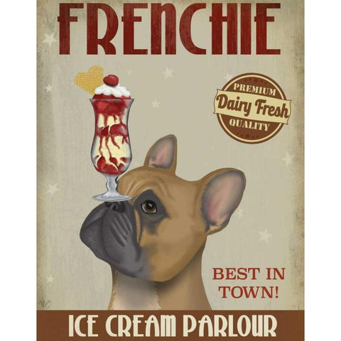 French Bulldog Ice Cream Black Modern Wood Framed Art Print with Double Matting by Fab Funky