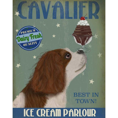 Cavalier King Charles, Brown White, Ice Cream Gold Ornate Wood Framed Art Print with Double Matting by Fab Funky