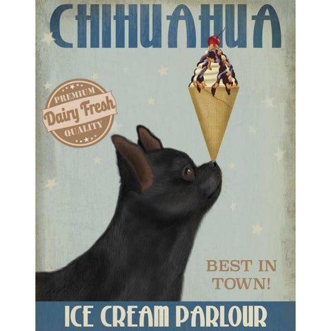 Chihuahua, Black, Ice Cream Gold Ornate Wood Framed Art Print with Double Matting by Fab Funky