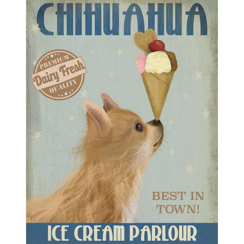 Chihuahua, Long Haired, Ice Cream Gold Ornate Wood Framed Art Print with Double Matting by Fab Funky