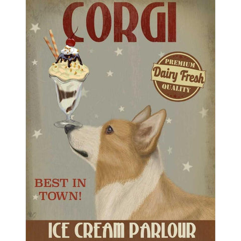 Corgi, Tan, Ice Cream Gold Ornate Wood Framed Art Print with Double Matting by Fab Funky