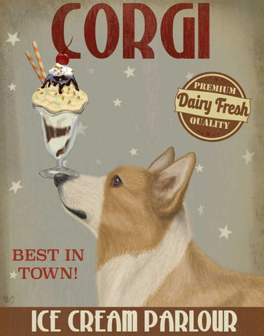 Corgi, Tan, Ice Cream Black Ornate Wood Framed Art Print with Double Matting by Fab Funky