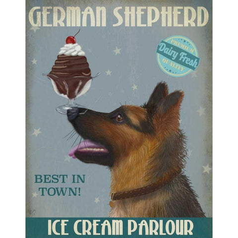 German Shepherd Ice Cream Black Modern Wood Framed Art Print with Double Matting by Fab Funky