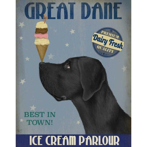 Great Dane, Black, Ice Cream White Modern Wood Framed Art Print by Fab Funky