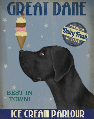 Great Dane, Black, Ice Cream Black Ornate Wood Framed Art Print with Double Matting by Fab Funky