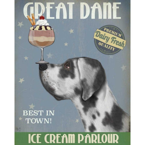 Great Dane, Harlequin, Ice Cream Black Modern Wood Framed Art Print with Double Matting by Fab Funky