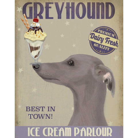 Greyhound, Grey, Ice Cream White Modern Wood Framed Art Print by Fab Funky