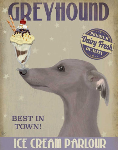 Greyhound, Grey, Ice Cream White Modern Wood Framed Art Print with Double Matting by Fab Funky