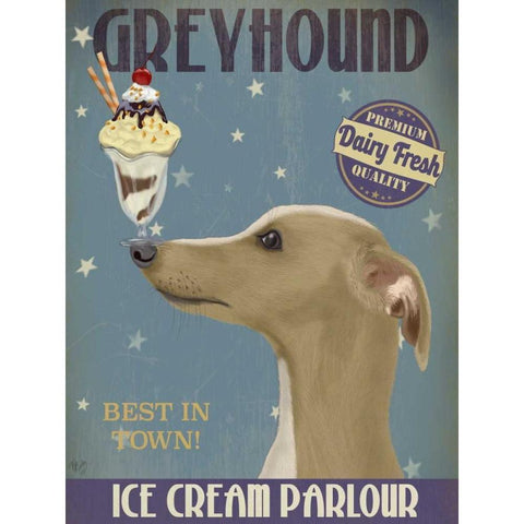 Greyhound, Tan, Ice Cream Black Modern Wood Framed Art Print with Double Matting by Fab Funky