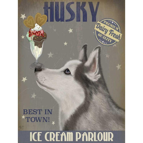 Husky Ice Cream Black Modern Wood Framed Art Print with Double Matting by Fab Funky