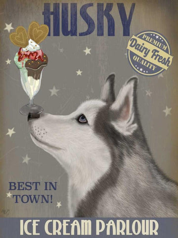 Husky Ice Cream White Modern Wood Framed Art Print with Double Matting by Fab Funky