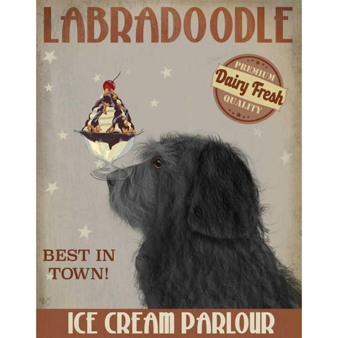 Labradoodle, Black, Ice Cream Gold Ornate Wood Framed Art Print with Double Matting by Fab Funky