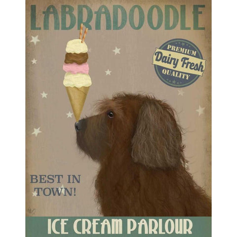 Labradoodle, Brown, Ice Cream Black Modern Wood Framed Art Print with Double Matting by Fab Funky