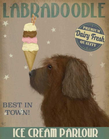 Labradoodle, Brown, Ice Cream White Modern Wood Framed Art Print with Double Matting by Fab Funky