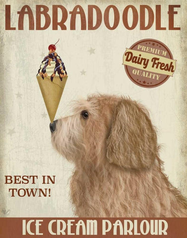 Labradoodle, Golden, Ice Cream Black Ornate Wood Framed Art Print with Double Matting by Fab Funky