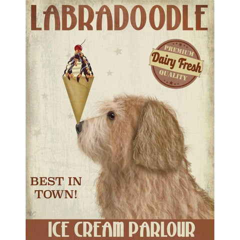 Labradoodle, Golden, Ice Cream White Modern Wood Framed Art Print by Fab Funky