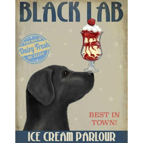 Black Labrador Ice Cream Black Modern Wood Framed Art Print with Double Matting by Fab Funky