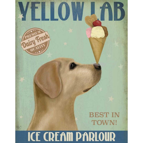 Yellow Labrador Ice Cream Black Modern Wood Framed Art Print with Double Matting by Fab Funky