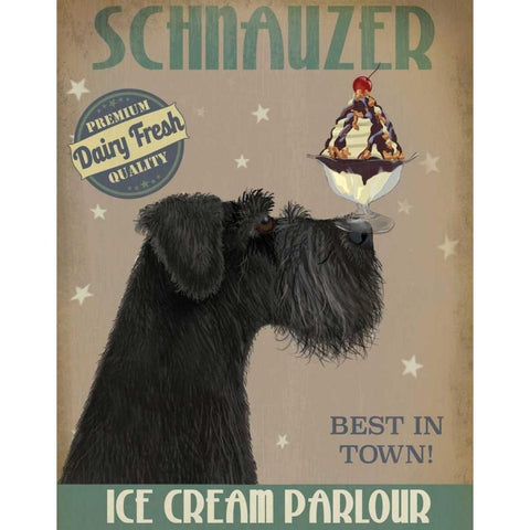 Schnauzer, Black, Ice Cream White Modern Wood Framed Art Print by Fab Funky