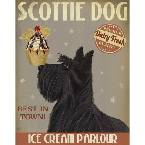 Scottish Terrier Ice Cream Gold Ornate Wood Framed Art Print with Double Matting by Fab Funky