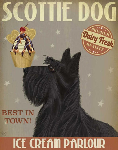 Scottish Terrier Ice Cream Black Ornate Wood Framed Art Print with Double Matting by Fab Funky