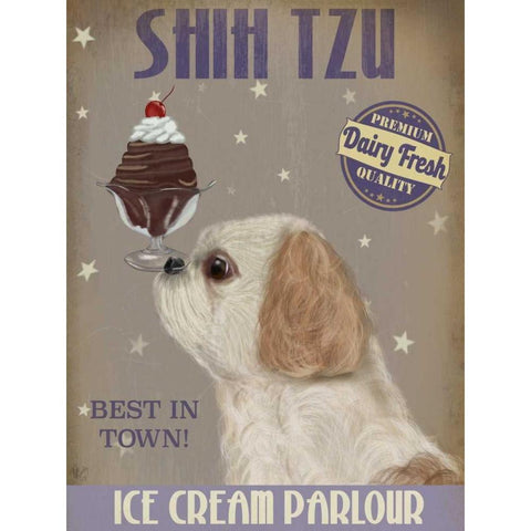 Shih Tzu Ice Cream Gold Ornate Wood Framed Art Print with Double Matting by Fab Funky