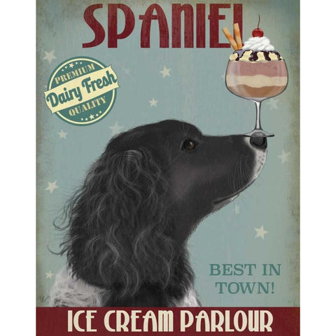 Springer Spaniel, Black, Bebe,Ice Cream Black Modern Wood Framed Art Print by Fab Funky