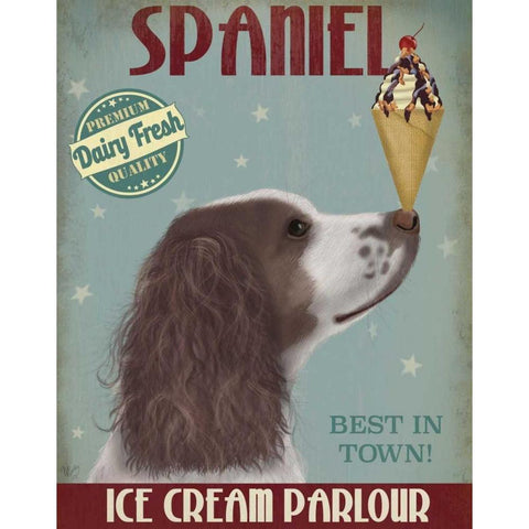 Springer Spaniel, Brown and White, Ice Cream Black Modern Wood Framed Art Print with Double Matting by Fab Funky