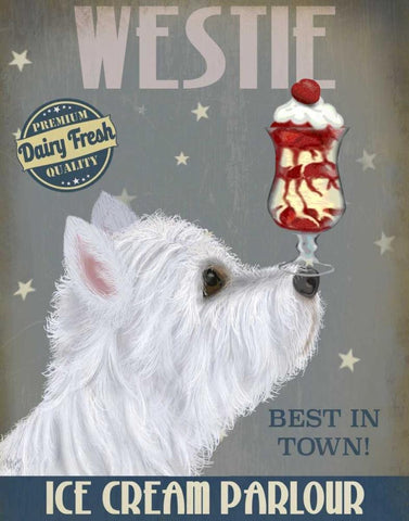 Westie Ice Cream White Modern Wood Framed Art Print with Double Matting by Fab Funky