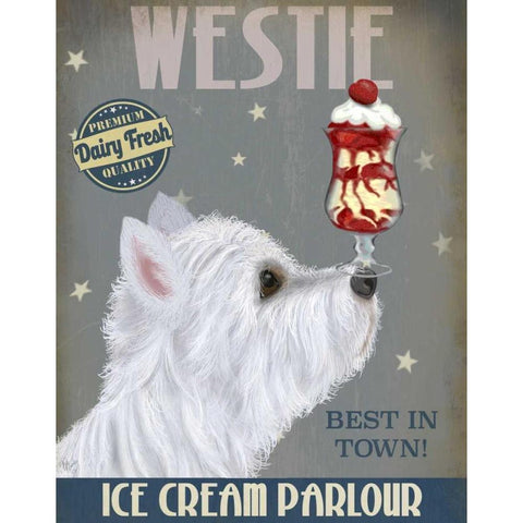 Westie Ice Cream White Modern Wood Framed Art Print by Fab Funky