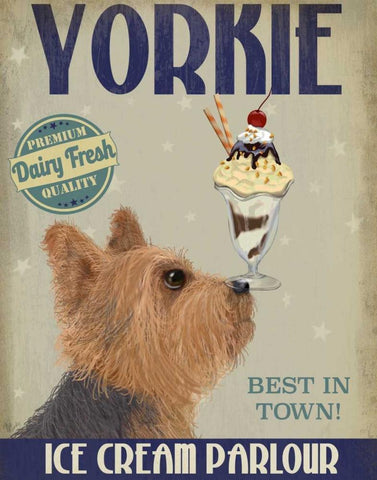 Yorkshire Terrier Ice Cream Black Ornate Wood Framed Art Print with Double Matting by Fab Funky