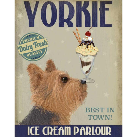 Yorkshire Terrier Ice Cream Black Modern Wood Framed Art Print with Double Matting by Fab Funky