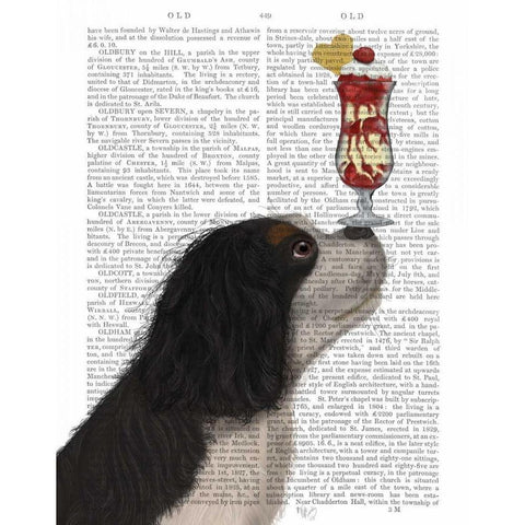 Cavalier King Charles, Black White, Ice Cream White Modern Wood Framed Art Print by Fab Funky