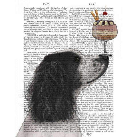 Springer Spaniel, Black and White, Ice Cream Gold Ornate Wood Framed Art Print with Double Matting by Fab Funky