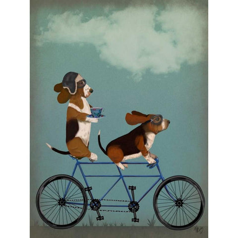 Basset Hound Tandem Black Modern Wood Framed Art Print with Double Matting by Fab Funky