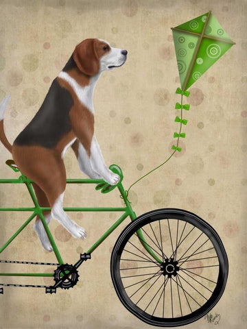 Beagle on Bicycle White Modern Wood Framed Art Print with Double Matting by Fab Funky