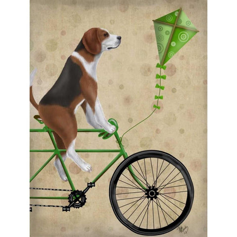 Beagle on Bicycle Gold Ornate Wood Framed Art Print with Double Matting by Fab Funky