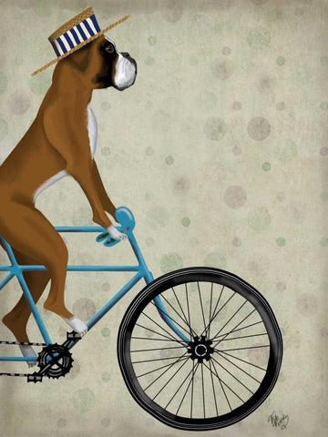 Boxer on Bicycle White Modern Wood Framed Art Print with Double Matting by Fab Funky