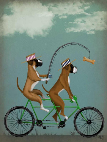 Boxer Tandem Black Ornate Wood Framed Art Print with Double Matting by Fab Funky