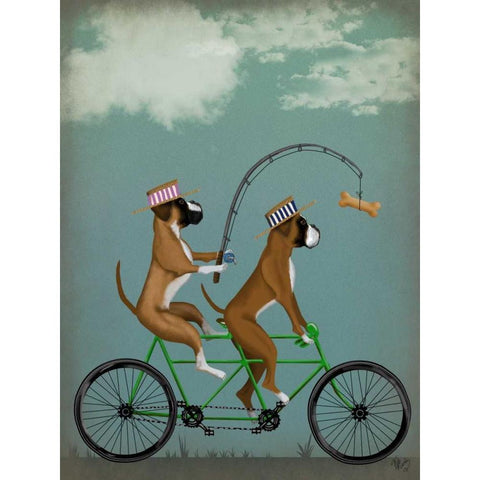 Boxer Tandem White Modern Wood Framed Art Print by Fab Funky