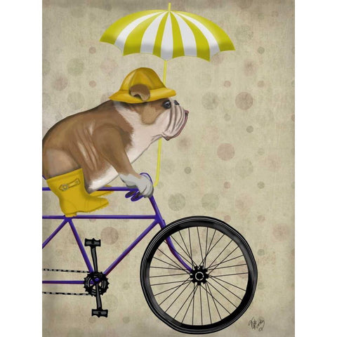 English Bulldog on Bicycle Gold Ornate Wood Framed Art Print with Double Matting by Fab Funky